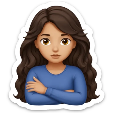 Slightly tan girl dark long wavy hair crossing her arms with slight pout sticker