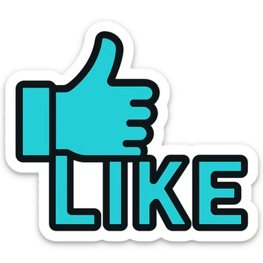the word 'like' in turquoise, bold sans-serif font, white background sticker