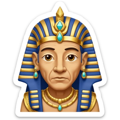 An aging pharaoh with deep wrinkles, elaborate gold jewelry, and a wise commanding gaze.
 sticker