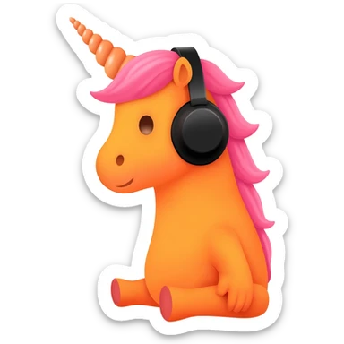 Unicornio bebé naranja sentado escuchando música con auriculares negros sticker