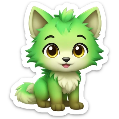 shiny, colorful, green, gradient, Kemono-style, Chibi, Anthro-Fur-Sona-Fakémon, Full Body sticker