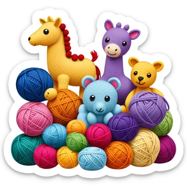 colorful yarn crochet toys and animals sticker