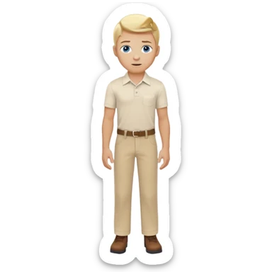 Blonde stuntman with blue eyes wearing a cream shirt and beige trousers sticker