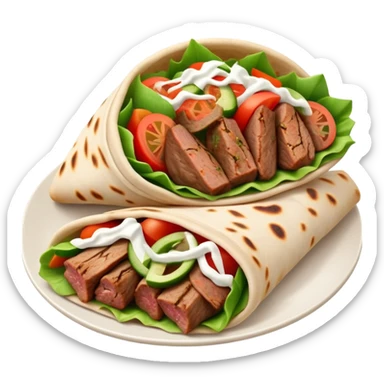 cinematic-realistic-gyros-dish-emoji,-showcasing-succulent,-spiced-meat-wrapped-in-pita-with-fresh-vegetables-rendered-with-lifelike-detail-and-dynamic,-appetizing-lighting. sticker