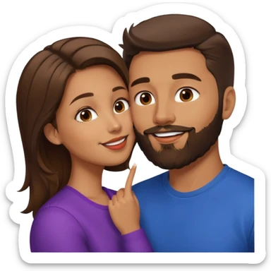 Brunette man with beard kissing brunette girl with medium length hair  sticker