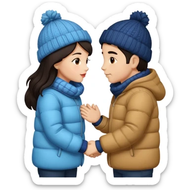 date night christmas couples, dark hair, holding hands, about to kiss each other, wearing a winter outfits sticker