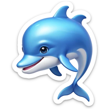 Beautiful and Majestic Dolphin Portrait Emoji, Radiating serene elegance and adorable charm with a graceful, streamlined form and luminous, glossy blue skin that shimmers under the sun, gentle, expressive eyes and a soft, content smile, Simplified yet exquisitely endearing features, highly detailed, glowing with a soft, majestic aquatic light, high shine, calm and enchanting, stylized with an air of timeless oceanic beauty, soft glowing outline, capturing the essence of a beautiful and majestic dolphin that embodies the pure magic of the sea! sticker