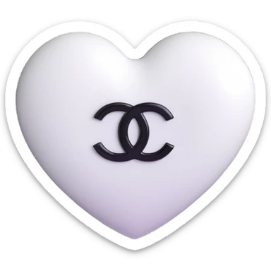 Add a Chanel logo to the heart, keep it elegant, glossy, black and white, 3D emoji style, with no background. sticker