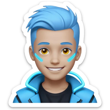 boy neon cyberpunk light blue happy sticker