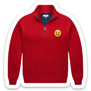 red knitted quarter zip with the knitting visible sticker