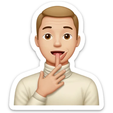 A man holding his neck with crossed hand while his tounge is pit sticker