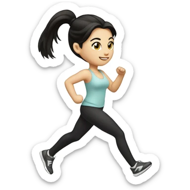A white girl with black hair tie a ponytail running sticker