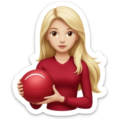 A blonde white Pilates girl in dark red clothes with fitness ball whit long hair  sticker