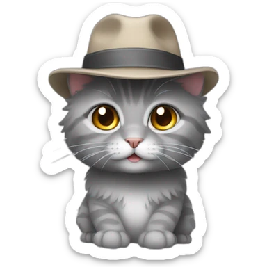 cute gray cat with alot of hair and a hat sticker