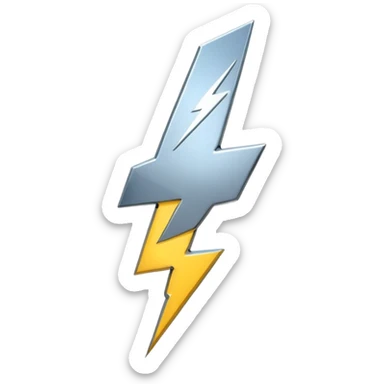A lightning bolt emoji made of polished silver chrome, sharp yet rounded edges, glossy metallic surface, soft reflections, minimal futuristic design, iOS emoji style, centered, clean white background sticker