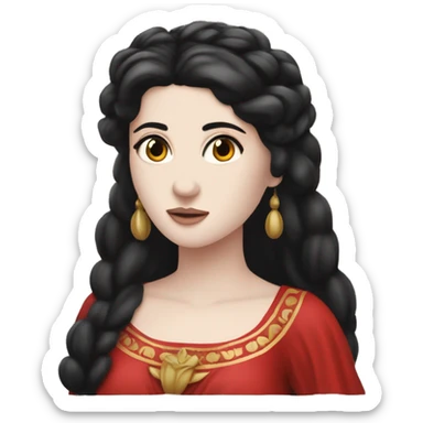 goddess persephone with dark black hair, pale skin, and a red Greek dress ￼ sticker