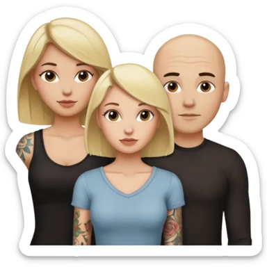 throuple blonde female brunette females bald tattoed male sticker