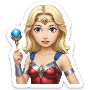 Blonde blue eyes Wonder Woman holding bell and short, thin, white baton sticker