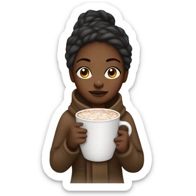 Black girl wrapped in a cover drinking hot cocoa sticker