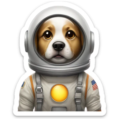 A dog in a space suit staring at the sun in space sticker