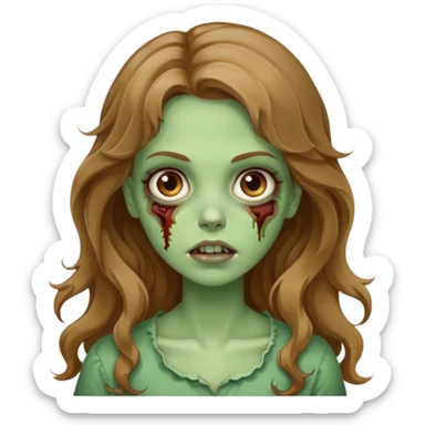 Zombie green pretty girl, wavy, long and very light brown hair and brown eyes  sticker