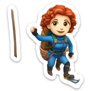 Greek Female winter mountaineer red hair white skin climbing with Greek Flag and Easter eggs basket sticker