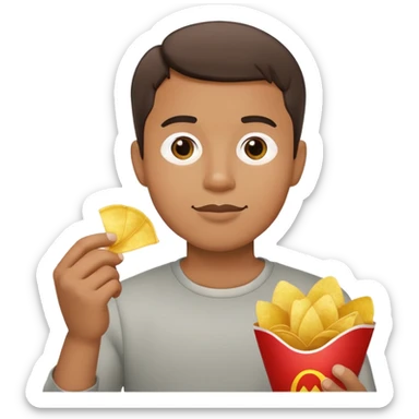 AYUDAME COM UN HOMBRE DE PELO CORTO CON UNO SNAKS EN LAS MANOS PUEDEN SER PAPAS O PLATANOS  sticker