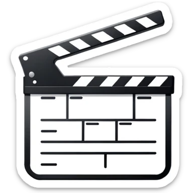 super simplified clapperboard icon, abstract geometric shape, minimal black strokes sticker