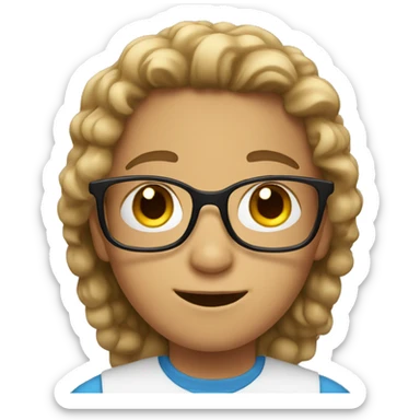 a kid with brown eyes and hair and has glasses sticker