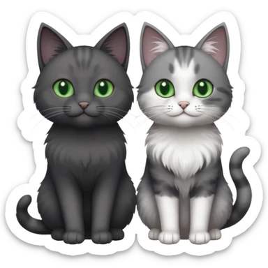 2 different coloured grey cats including one dark grey and white cat and one completely solid dark grey cat with green eyes and only white paws sticker