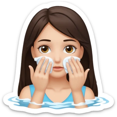 Brunette girl washing her eyes sticker