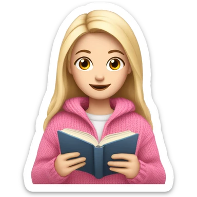 Pretty white girl with pink sweater reading cozy sticker