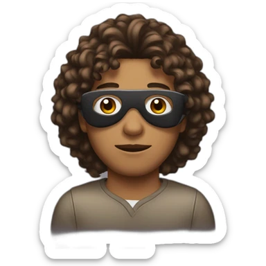 A young man Brown with long, curly hair and wearing a mask sticker