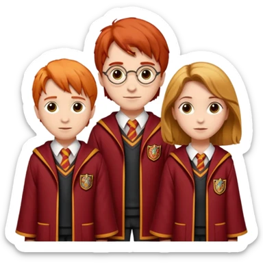 harry potter, ronald weasley and hermione granger in gryfinndor uniform sticker