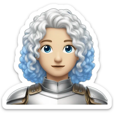 white androgynous guy white long curly hair armor blue eyes sticker