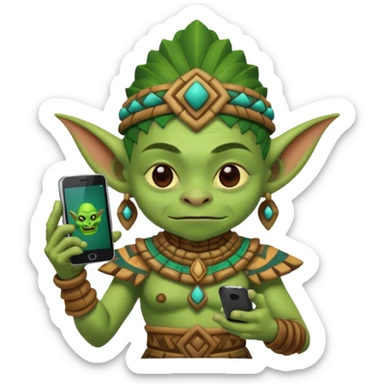 goblin with mayan custome dress and smartphone sticker