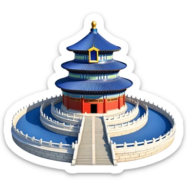 Temple of Heaven in Beijing, circular blue roof temple, ancient Chinese religious building, emoji style sticker