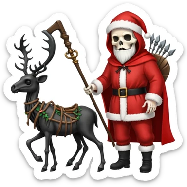 the Grim reaper dressed as Santa.... What gifts would be in his Sleigh.... What would his Sleigh likely look like.... Would the reindeer be skeletons, or ordinary reindeer sticker
