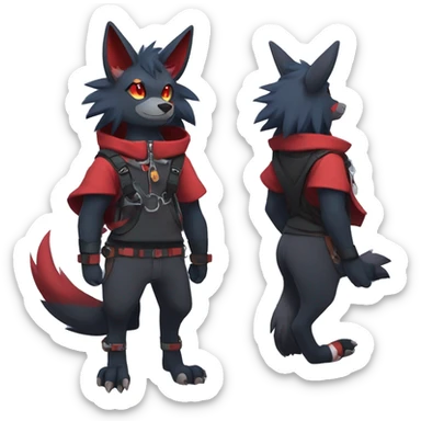 Cool Edgy Zorua-Zoroark-Mightyena with a collar and hoodie-sweater and harness on, full body sticker