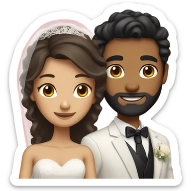 Tanned bride with brown hair and light skinned groom with black hair and beard sticker