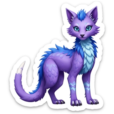 Kawaii dark edgy fantasy ethereal feline-vernid-sergal-fursona animal creature with a tufted tail full body with intricate markings  sticker