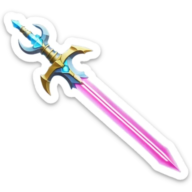 Clash of Clans aesthetic: Cinematic heroic Laser halo Sword Emoji, rendered in a 3D vector-style similar to standard emojis with minimal shading and bold, simplified shapes. A compact, vibrant energy blade with a neon-hued, glowing edge and futuristic hilt, softly glowing with a radiant cosmic charm. Simplified yet unmistakably iconic, highly detailed and consistent, glowing with a soft pulsating brilliance and high shine. Stylized with a touch of interstellar elegance and a soft glowing outline, capturing the essence of a legendary energy blade with a friendly, playful manner! sticker