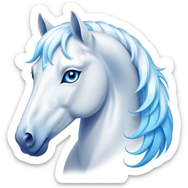 Cinematic Elegant White Horse Portrait Emoji, Head held high with a serene, graceful gaze, showcasing a magnificent pure white fur with a radiant shimmer, flowing mane and tail, and luminous blue eyes that exude beauty and grace, Simplified yet majestically refined features, highly detailed, glowing with a soft, ethereal light, high shine, poised and breathtaking, stylized with an air of pure elegance, capturing the essence of a stunning and graceful steed, so beautiful it feels like it could gallop out of the screen with effortless charm! sticker