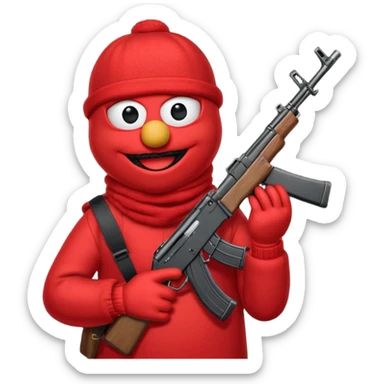 elmo with an AK47 and an black balaclava sticker