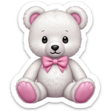 Cute white teddy bear with pink feet and matching pink bow around neck sticker