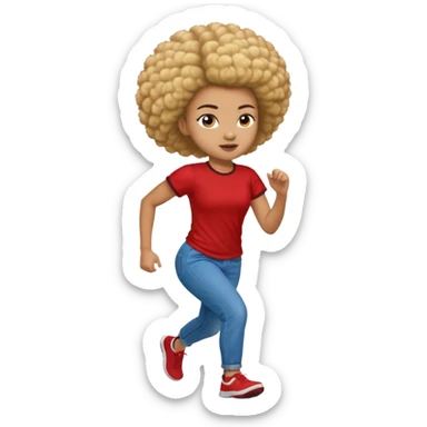 light-skinned Black girl running, half-blonde and half-dark brown afro puff hairstyle sticker