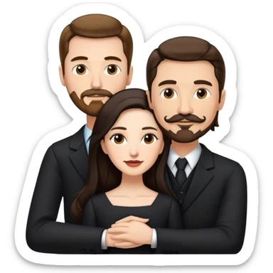 married couple, tall white man with brown hair goatee mustache embracing a pale woman with long black hair, wearing elegant clothing sticker