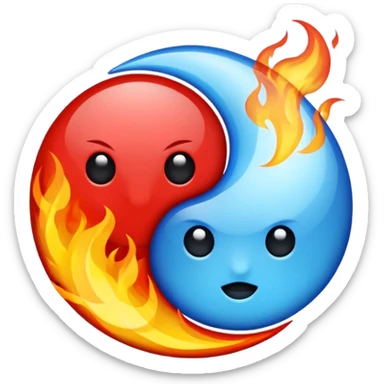 The fire and water emojis are in the form of the yin-yan symbol in front of a completely black background. sticker