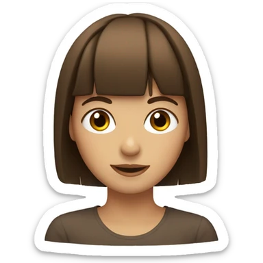 brown hair woman with fringe, with hazel eyes, happy sticker