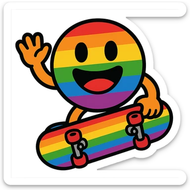 gay pride emoji, rainbow skateboard, energetic and fun sticker